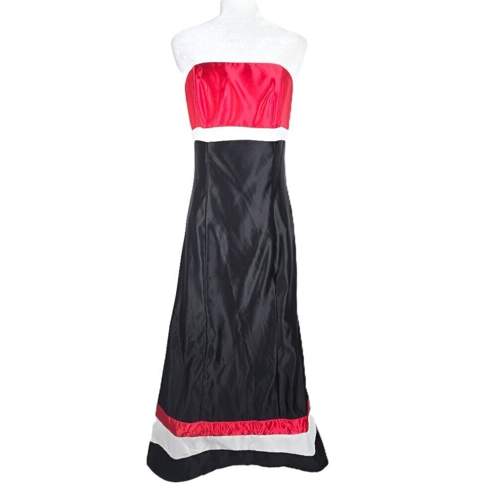 Vintage Jessica Mclintock Shiny Satin Tube Black Red Maxi Gown Dress USA